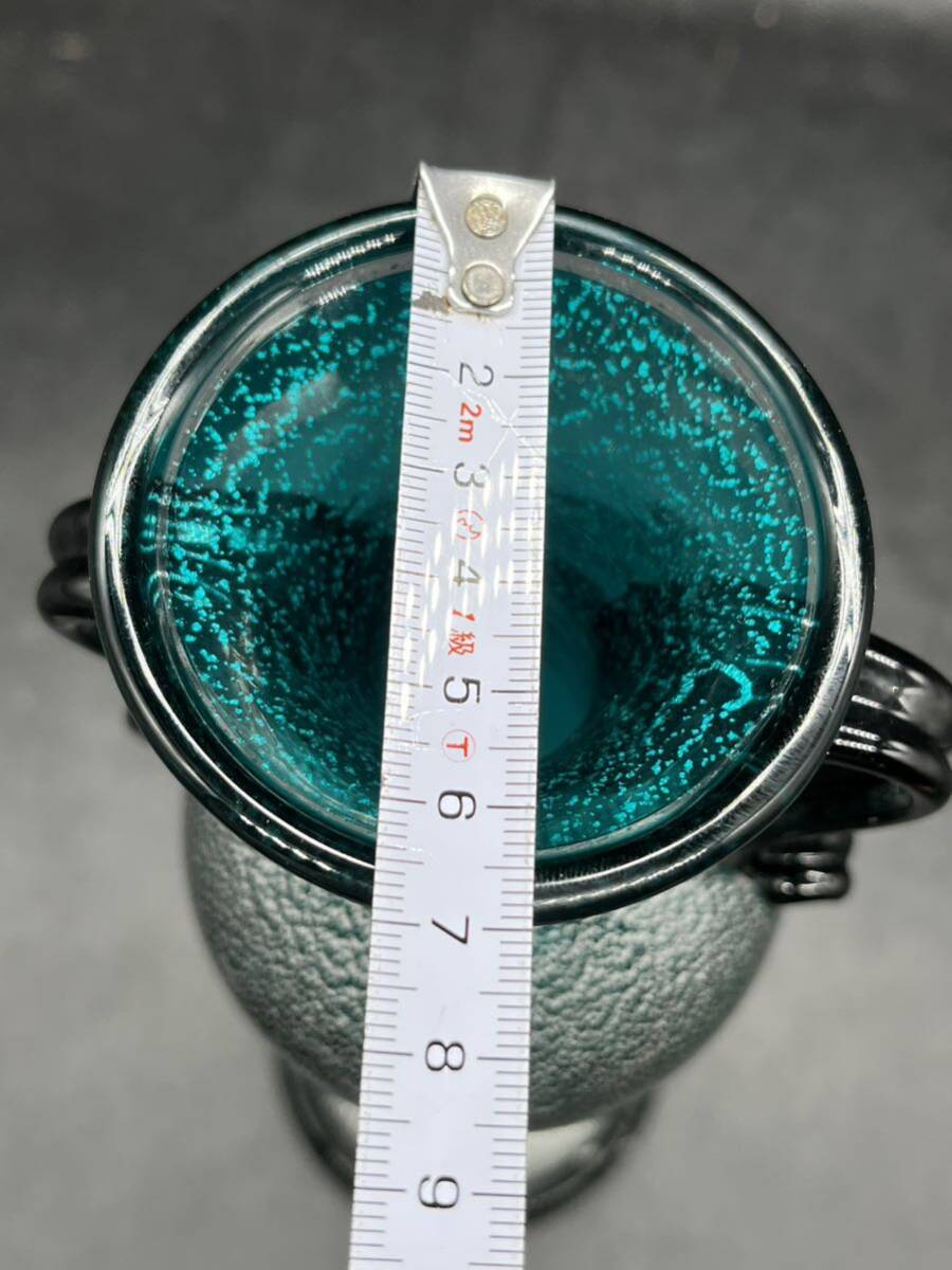 p040422 岩田久利 双耳飾 花瓶 ガラス工芸品 花瓶壺 インテリア美術 フラワーベース 花器 の画像8