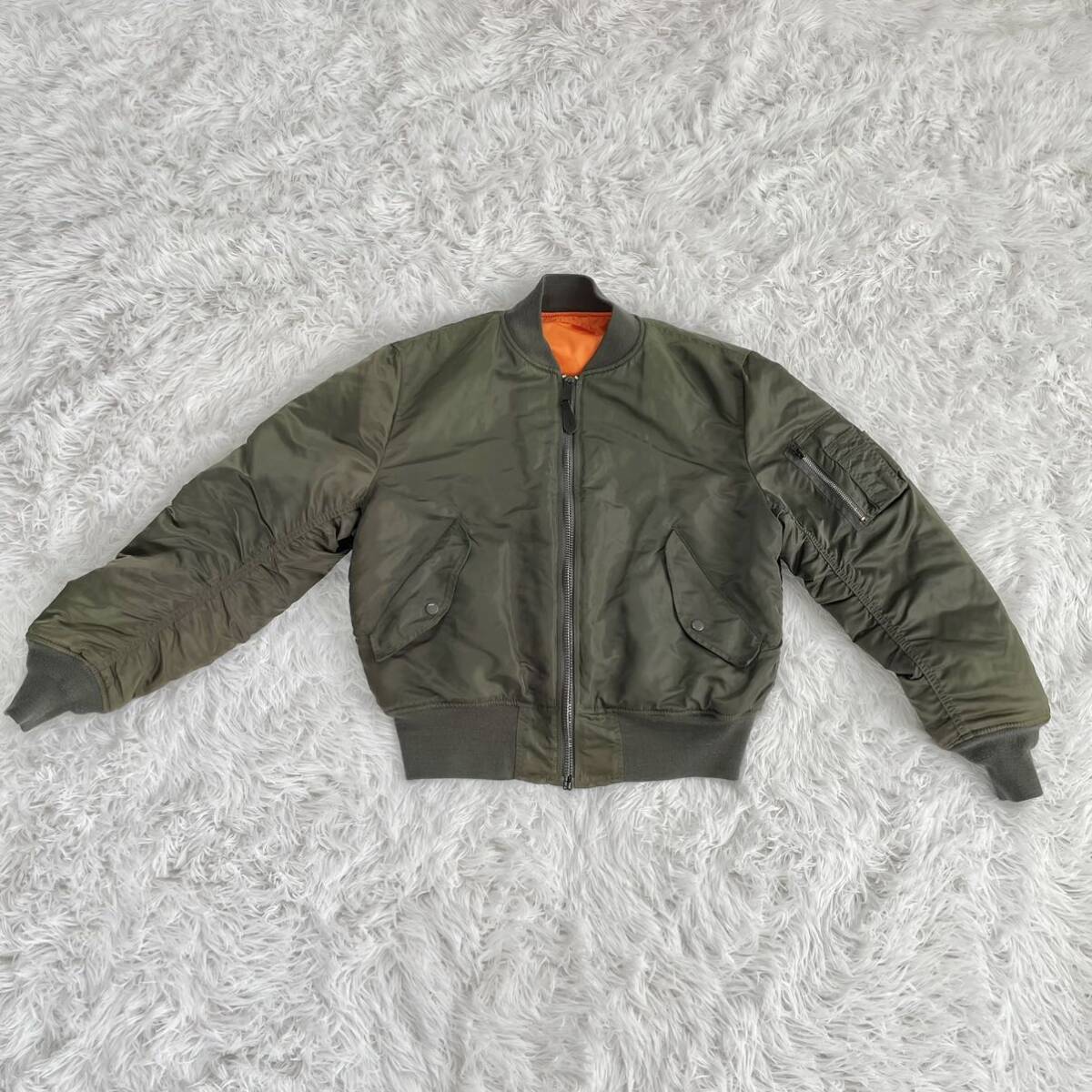 【1円スタート】ALPHA INDUSTRIES フライトジャケット ミリタリージャケット リバーシブル カーキ オレンジ アルファインダストリーズ M_画像2