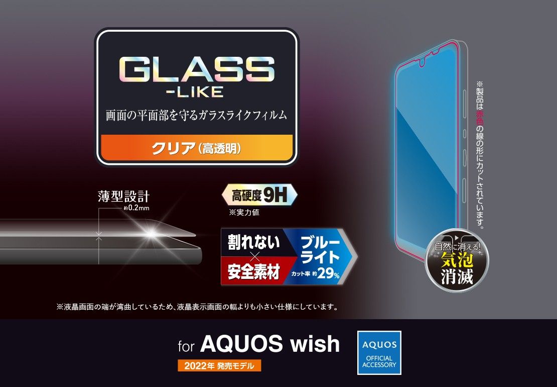 AQUOS wish (SHG06) 用ガラスライクフィルム薄型BLカット306