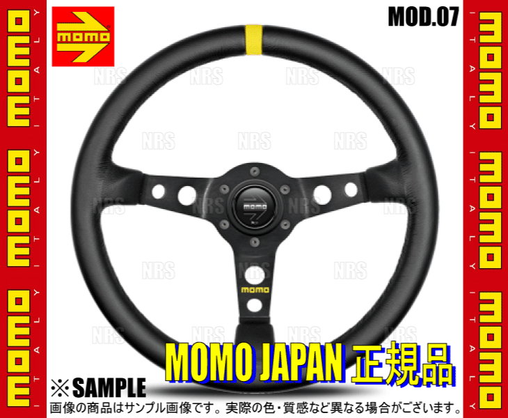 MOMO モモ MOD.07 モデル07 ブラックレザー 350mm ブラックレザー＆イエローレザー ブラックスポーク (M-41_画像2