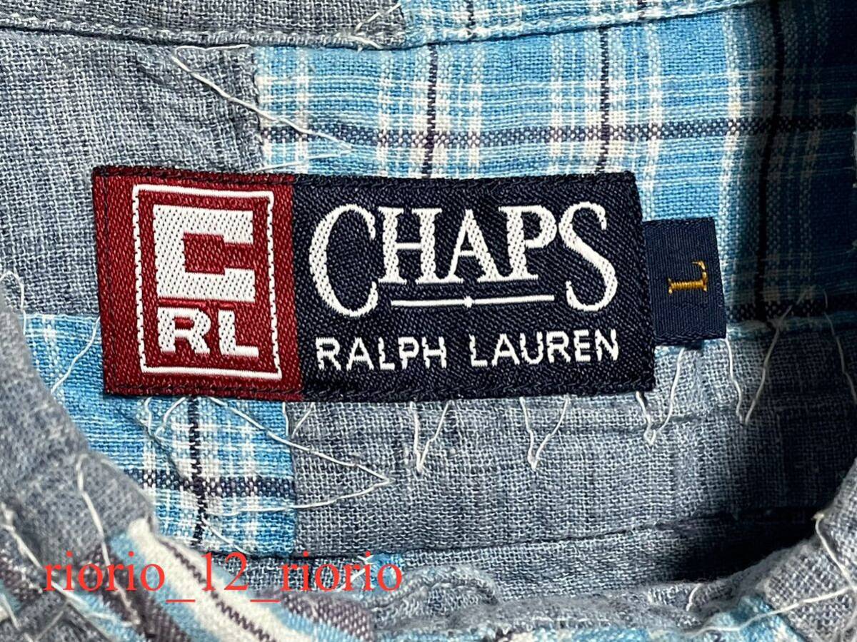478 CHAPS RALPH LAURENT チャップス ラルフローレン 半袖ボタンダウンシャツ パッチワークシャツ コットンシャツ sizeLの画像5