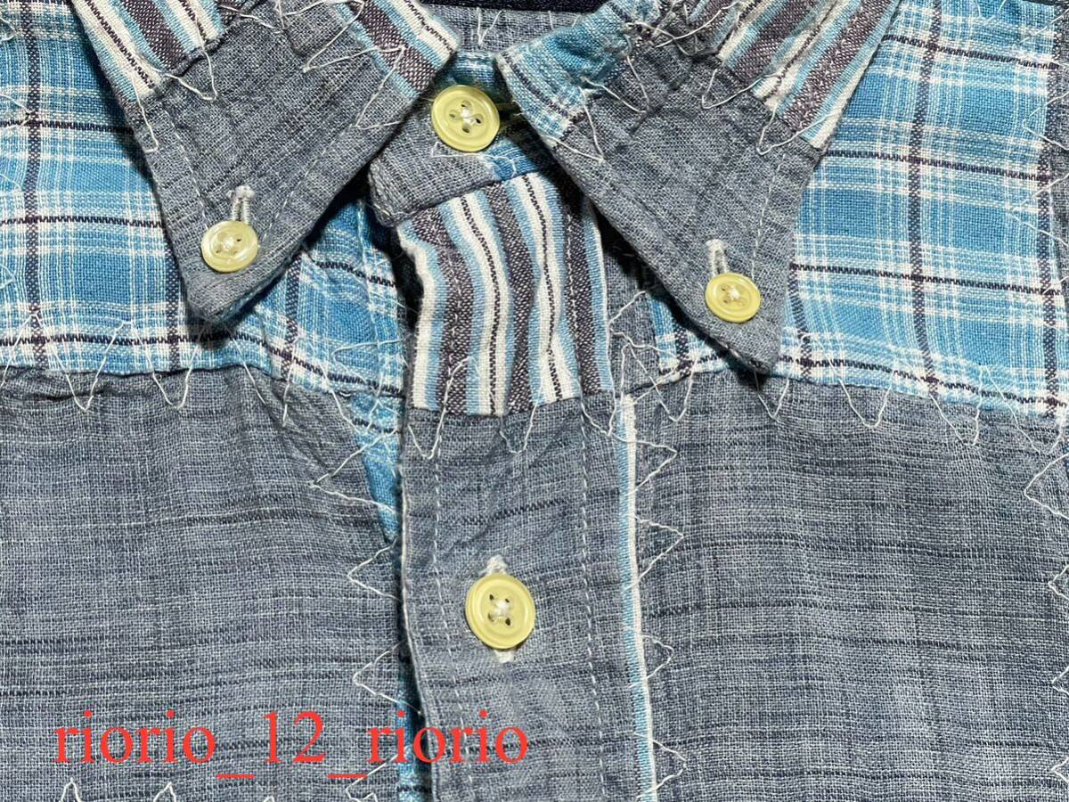 478 CHAPS RALPH LAURENT チャップス ラルフローレン 半袖ボタンダウンシャツ パッチワークシャツ コットンシャツ sizeLの画像4