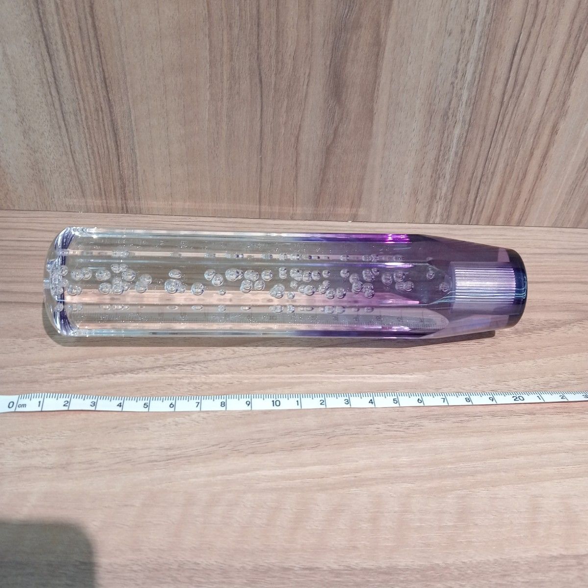 【新品未使用】 クリア クリスタルシフトノブ バブル グラデーション 紫 パープル 白 デコトラ シフトノブ　20cm