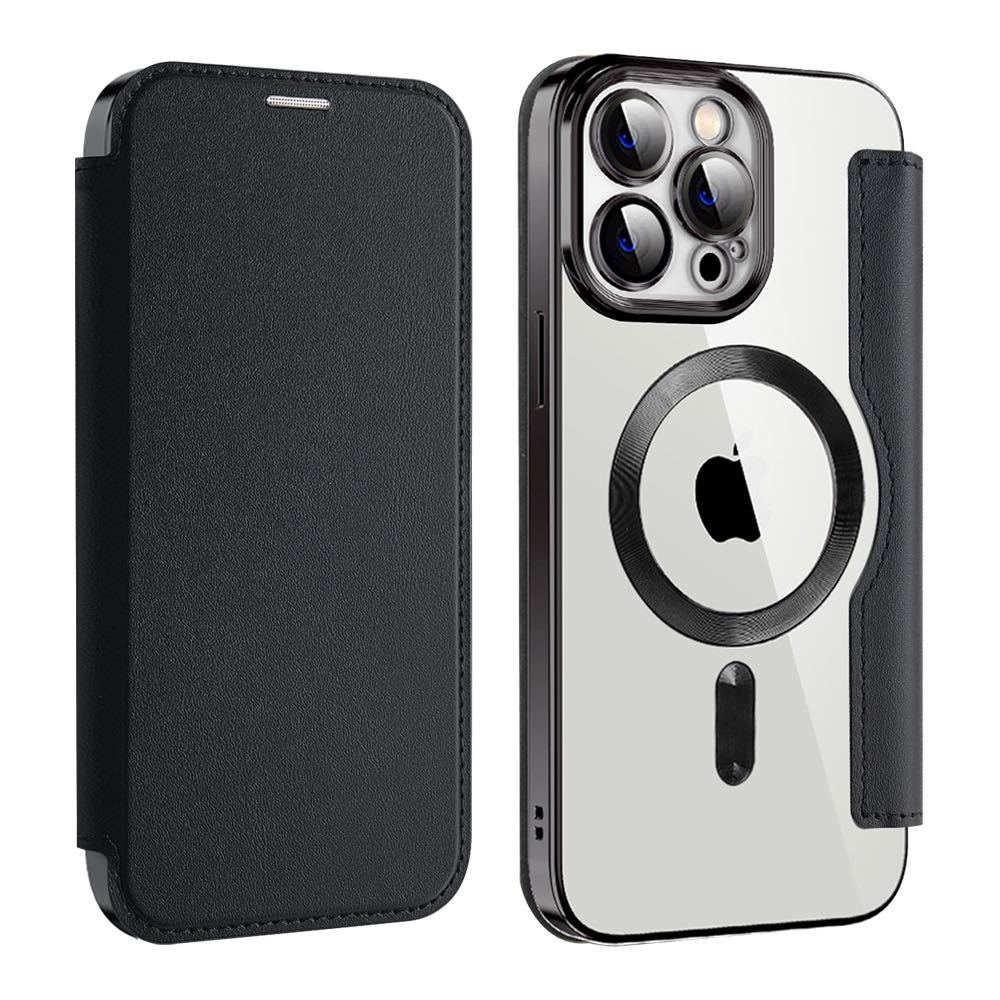 iPhone 14 pro レザーケース アイフォン14 プロ クリアケース iPhone14 pro カバー 透明 カード収納 MagSafe充電 手帳型 ブラックの画像7