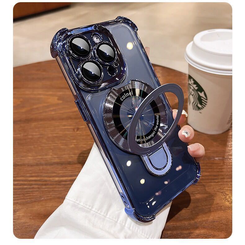 iPhone 12 Pro max ケース アイフォン12 プロ マックス カバー 透明 メッキ加工 耐衝撃 レンズ保護 スタンド付き MagSafe充電 選べる5色 b_画像8