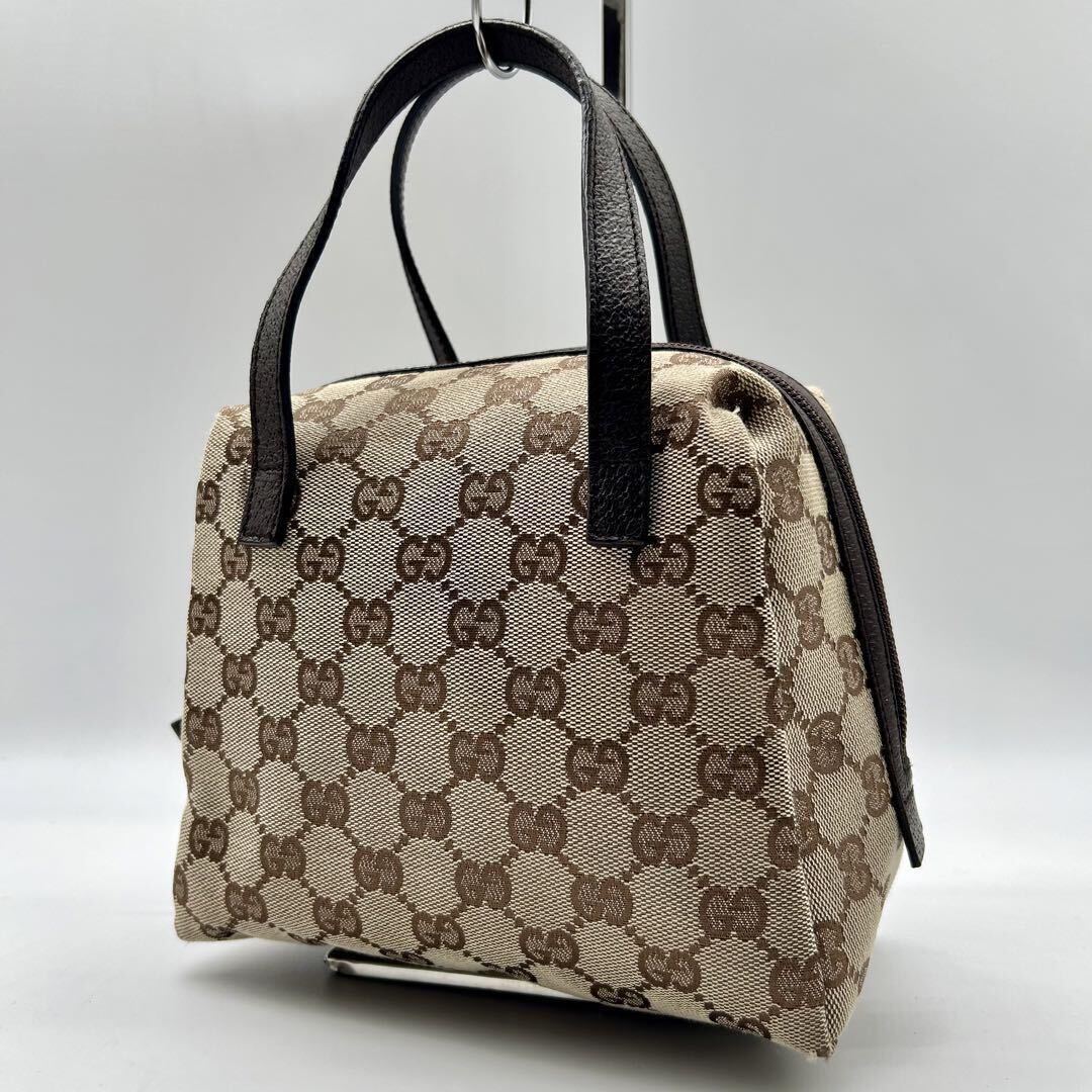 1円 【極美品】 GUCCI グッチ 【王者の風格】 GGキャンバス GG柄 キャンバス ハンドバッグ 手提げ ミニ コンパクト ブラウン 茶色_画像1