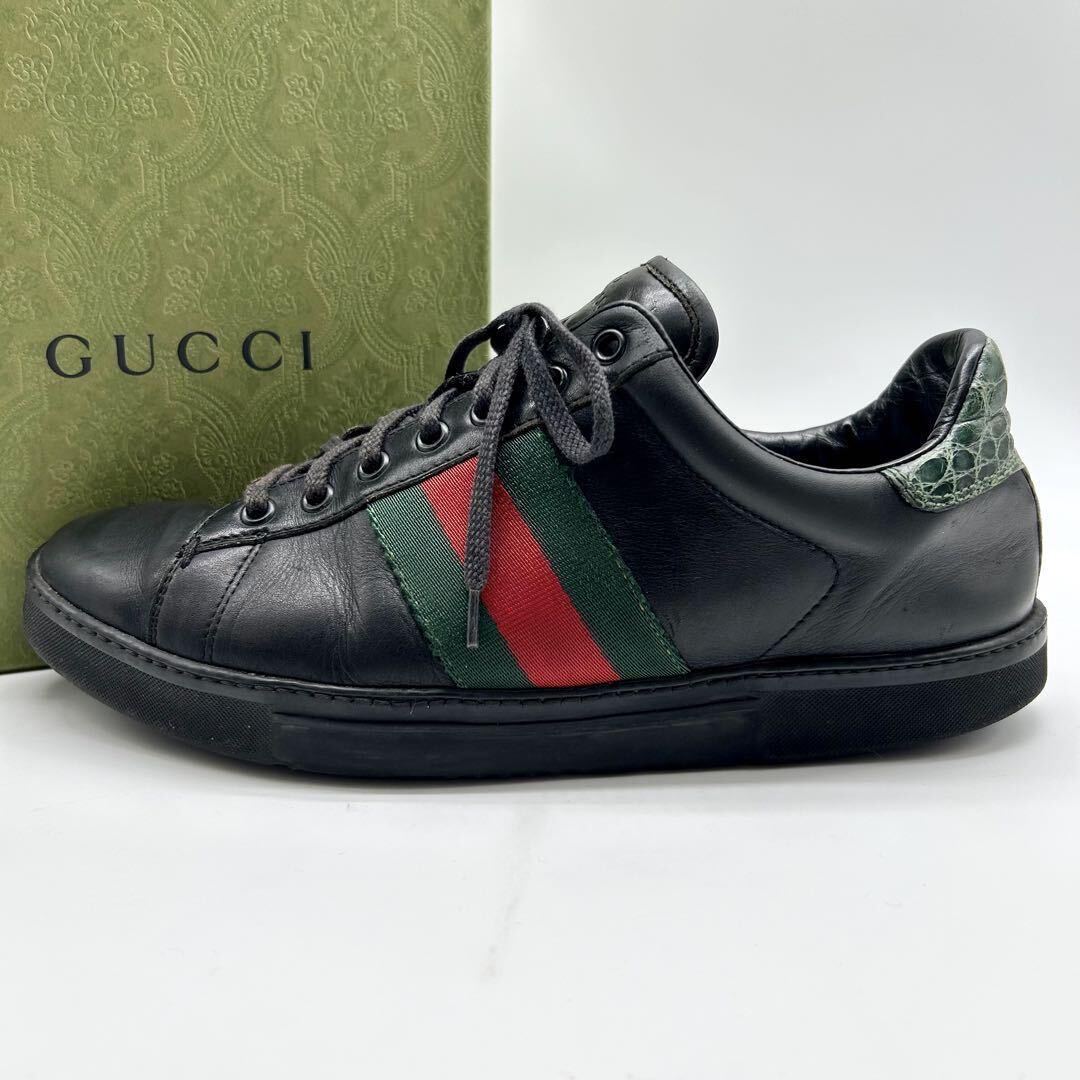 1 иен [ прекрасный товар ] GUCCI Gucci [. человек. способ .] мужской low cut спортивные туфли обувь обувь Ace Sherry la чернила Logo type вдавлено . черный чёрный 