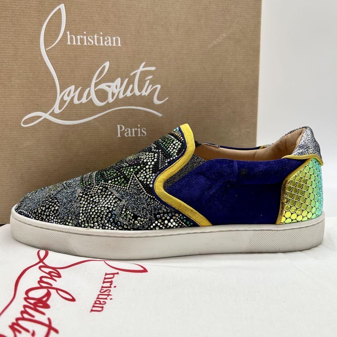 激安！ 1円 【極美品】 Christian Louboutin クリスチャンルブタン 【幻の逸品】 ラインストーン 総柄 メンズ スニーカー スリッポン 靴