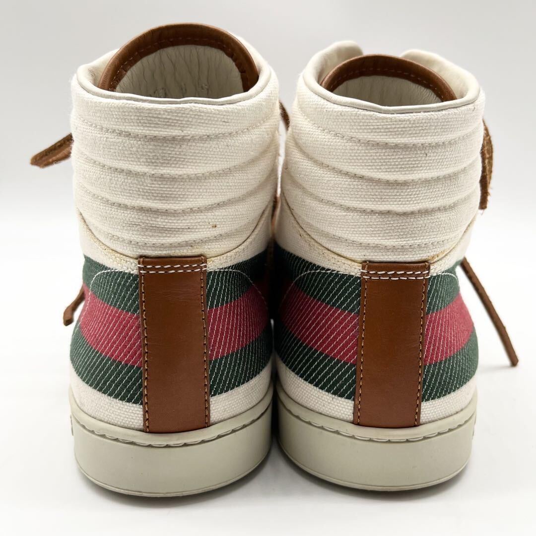 激安！ 1円 【美品】 GUCCI グッチ 【圧倒的高級感】 メンズ スニーカー ハイカット シューズ 靴 ブーツ シェリーライン レザー紐 ホワイトの画像5