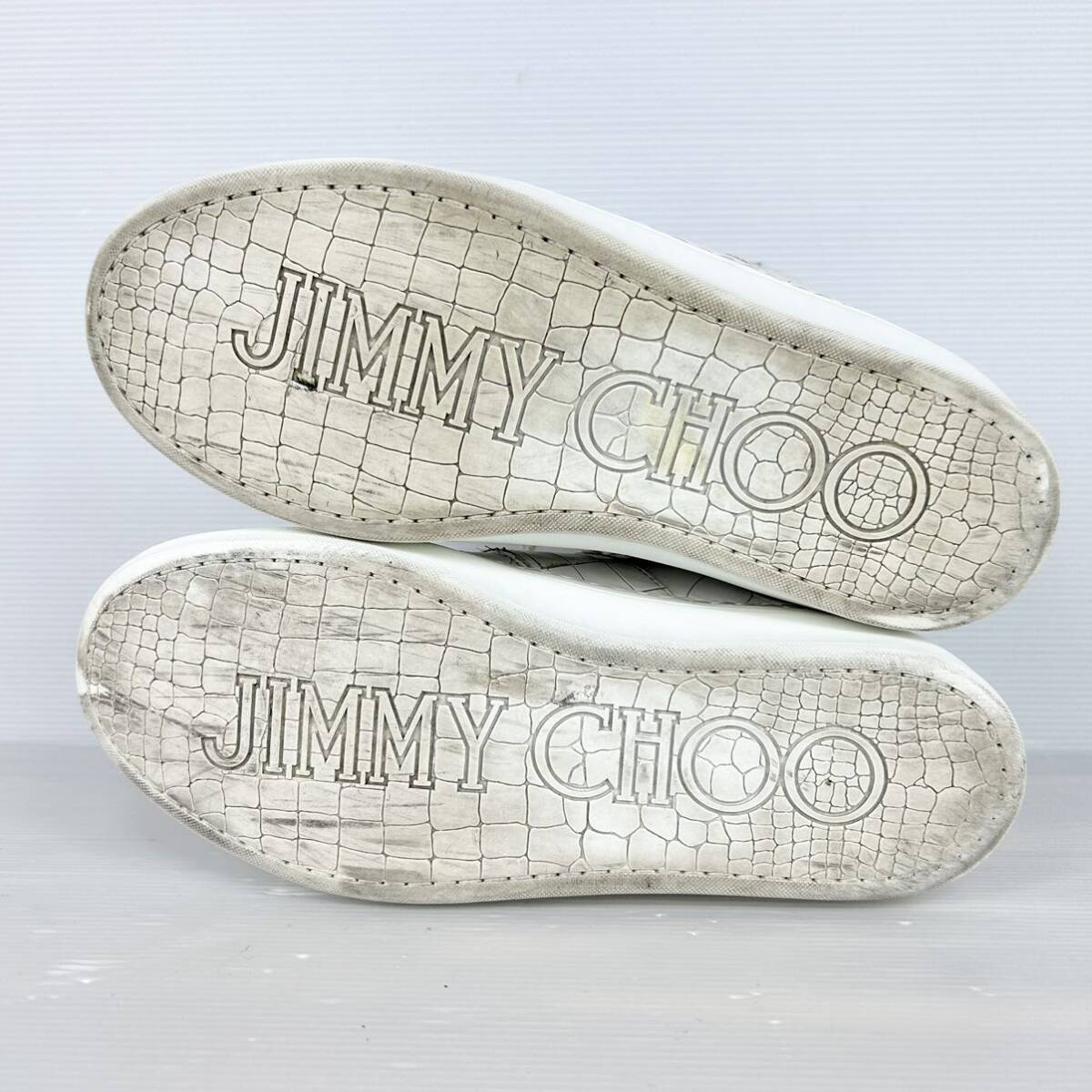 1円 【美品】 JIMMY CHOO ジミーチュウ 【圧倒的高級感】 メンズ スニーカー ハイカット 靴 クロコ型押し レザー ロゴ ホワイト 25cm相当_画像8