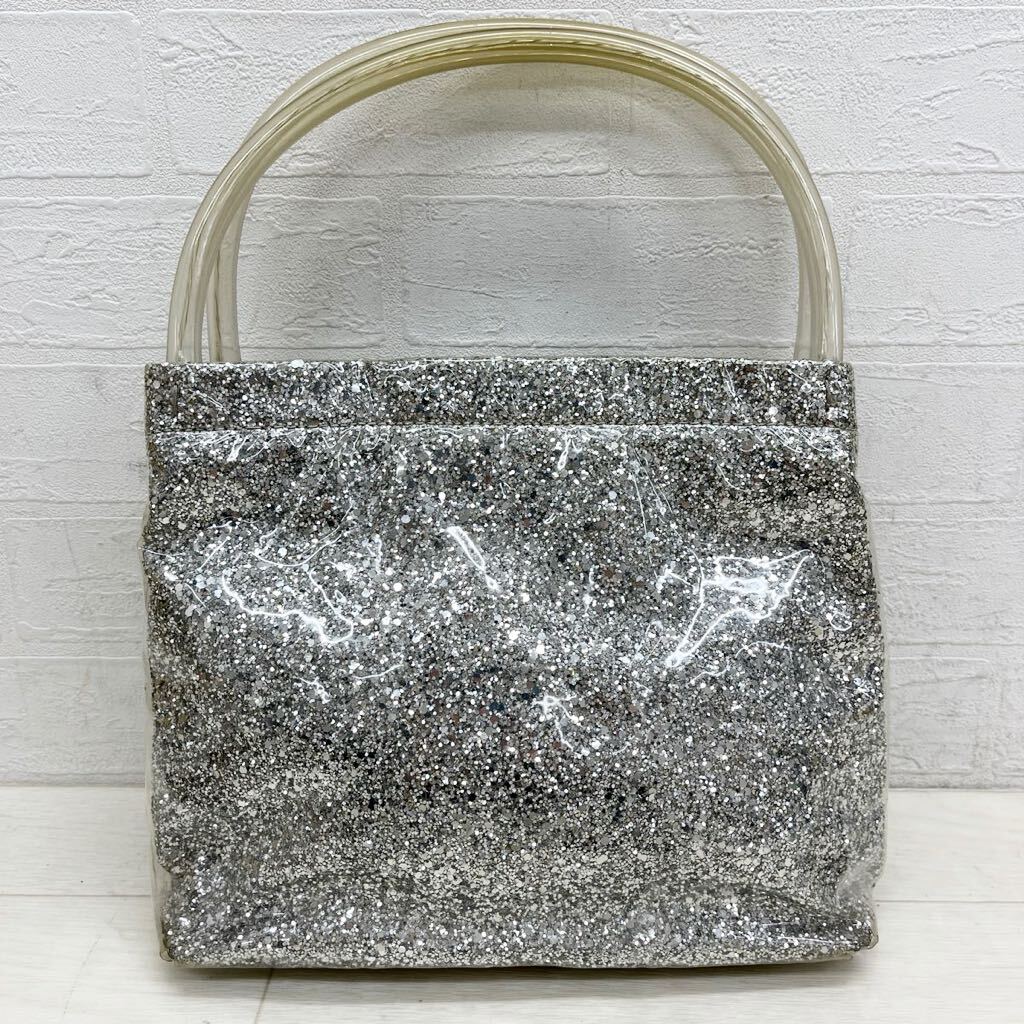 1424◎ ジャンク品 イタリア製 miumiu ミュウミュウ バッグ 鞄 ハンド 持ち手 光る シルバー ラメ カジュアル レディースの画像1
