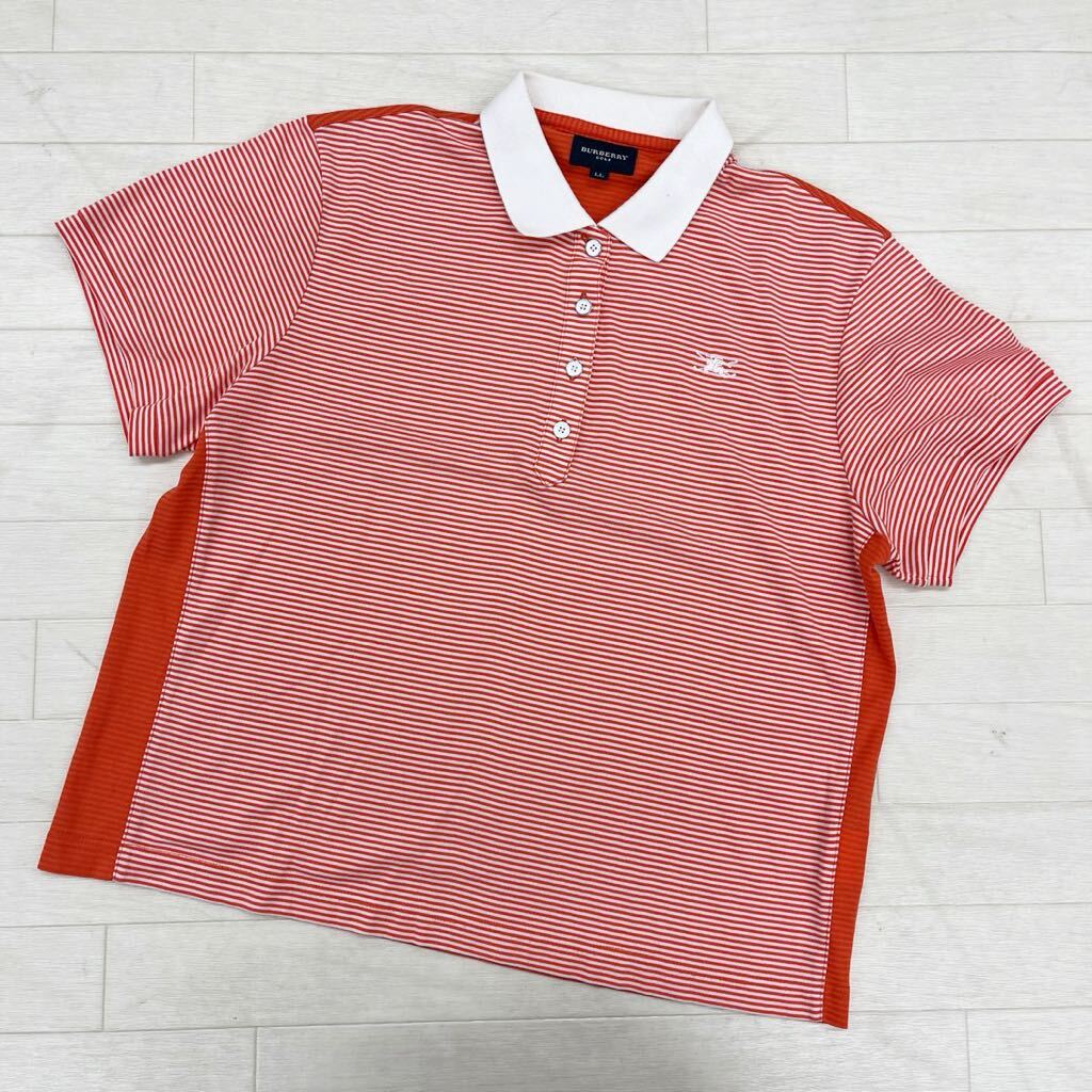 1430* three . association BURBERRY GOLF Burberry Golf tops shirt half button Logo embroidery short sleeves border orange lady's LL