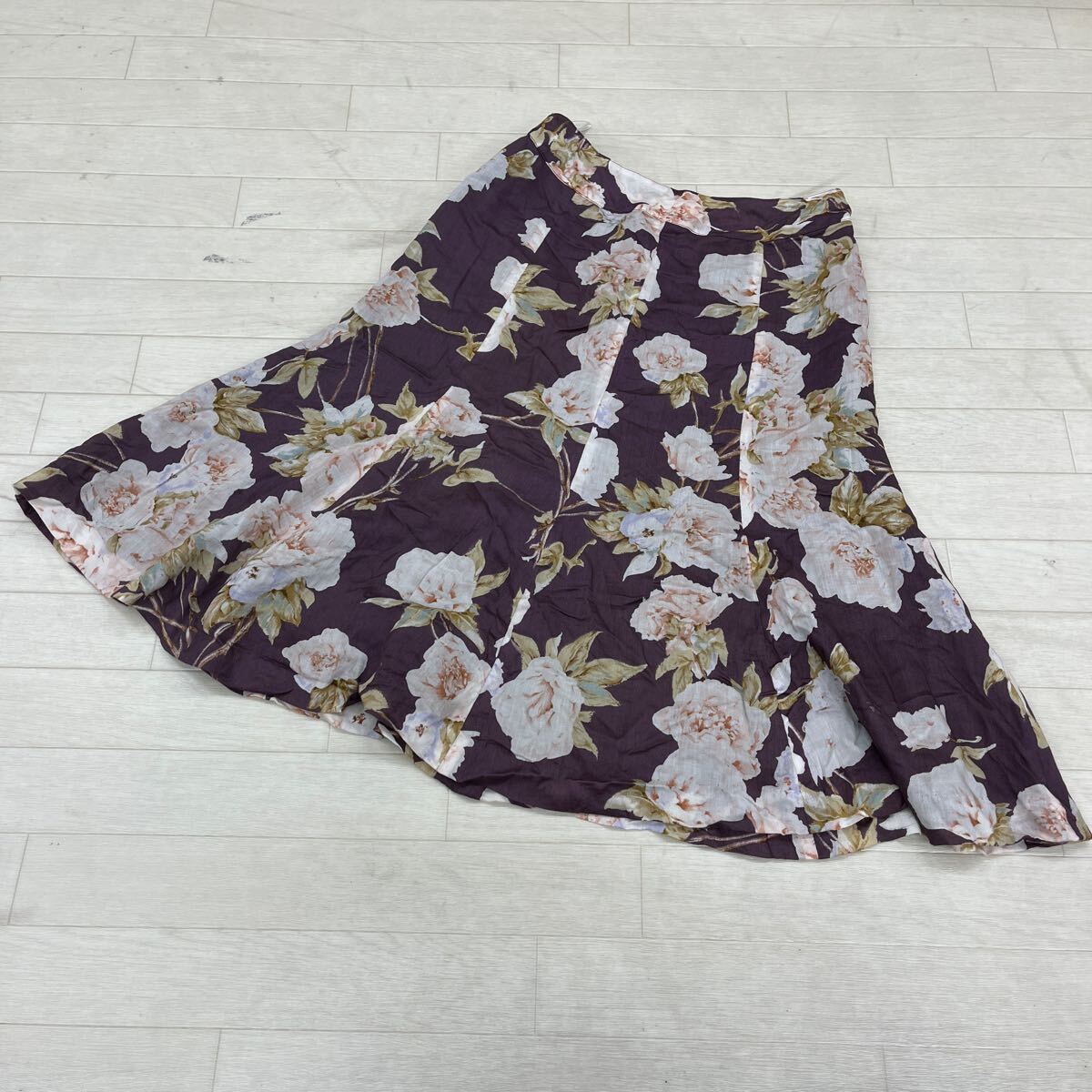 1415◎ 日本製 INGEBORG インゲボルグ パンツ ボトムス フレア スカート ロング カジュアル 花柄 パープル レディース9_画像2
