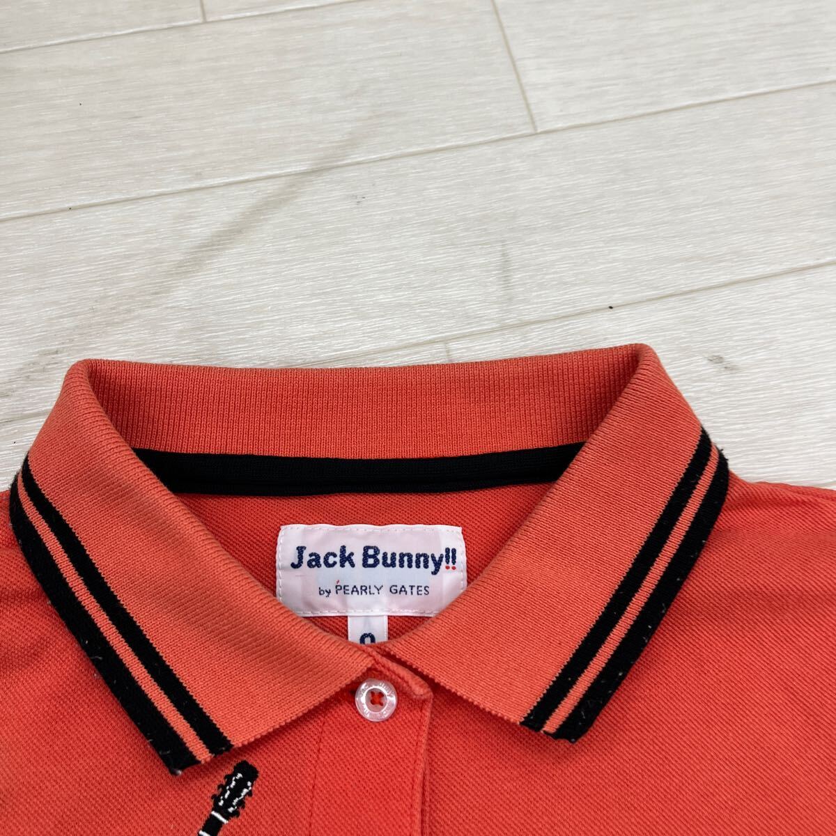1430◎ Jack Bunny!! ジャックバニー ゴルフウェア トップス ポロ シャツ 半袖 ハーフボタン ロゴ イラスト 刺繍 オレンジ レディース0_画像4