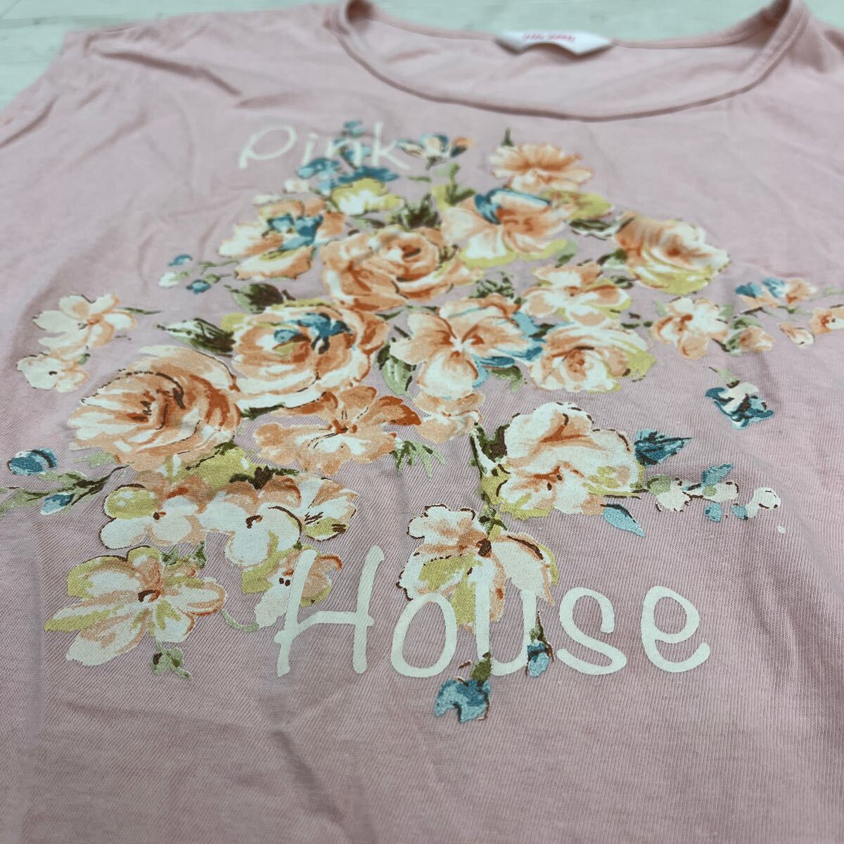 1431◎ PINK HOUSE ピンクハウス トップス カットソー Tシャツ ノースリーブ イラスト 花柄 プリント ピンク レディース_画像3