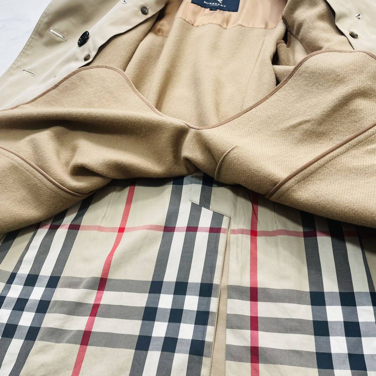 美品★BURBERRY LONDON★春の羽織り★ライナー付きトレンチコート 一番人気のハニーベージュ M相当 バーバリーロンドン 36 ノバチェックの画像4