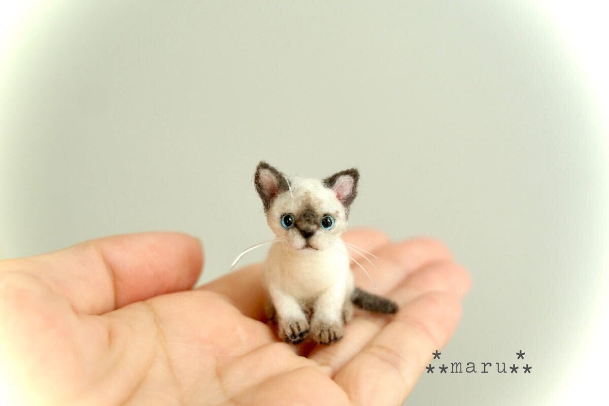 ＊maru＊羊毛フェルト 小さなシャム猫の子猫 ハンドメイド ブライス 人形 ドールハウスの画像1