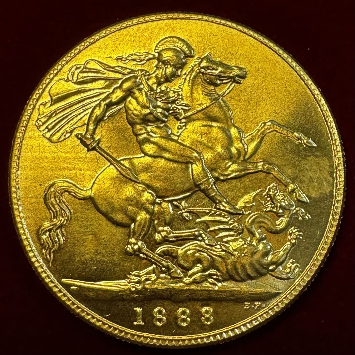イギリス 硬貨 古銭 ヴィクトリア女王 1889年 イギリス領オーストラリア 聖ジョージ 竜殺し ナイト ドラゴン コイン 金貨 外国古銭の画像2