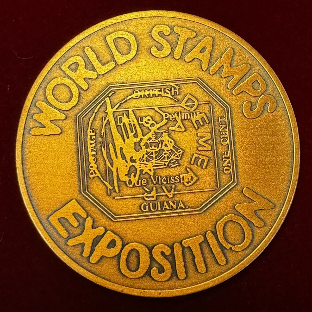 硬貨 日本 メタル 万国切手博覧会 1975年 英領ギアナ 切手 1セント 記念メタル コイン しおりの画像1