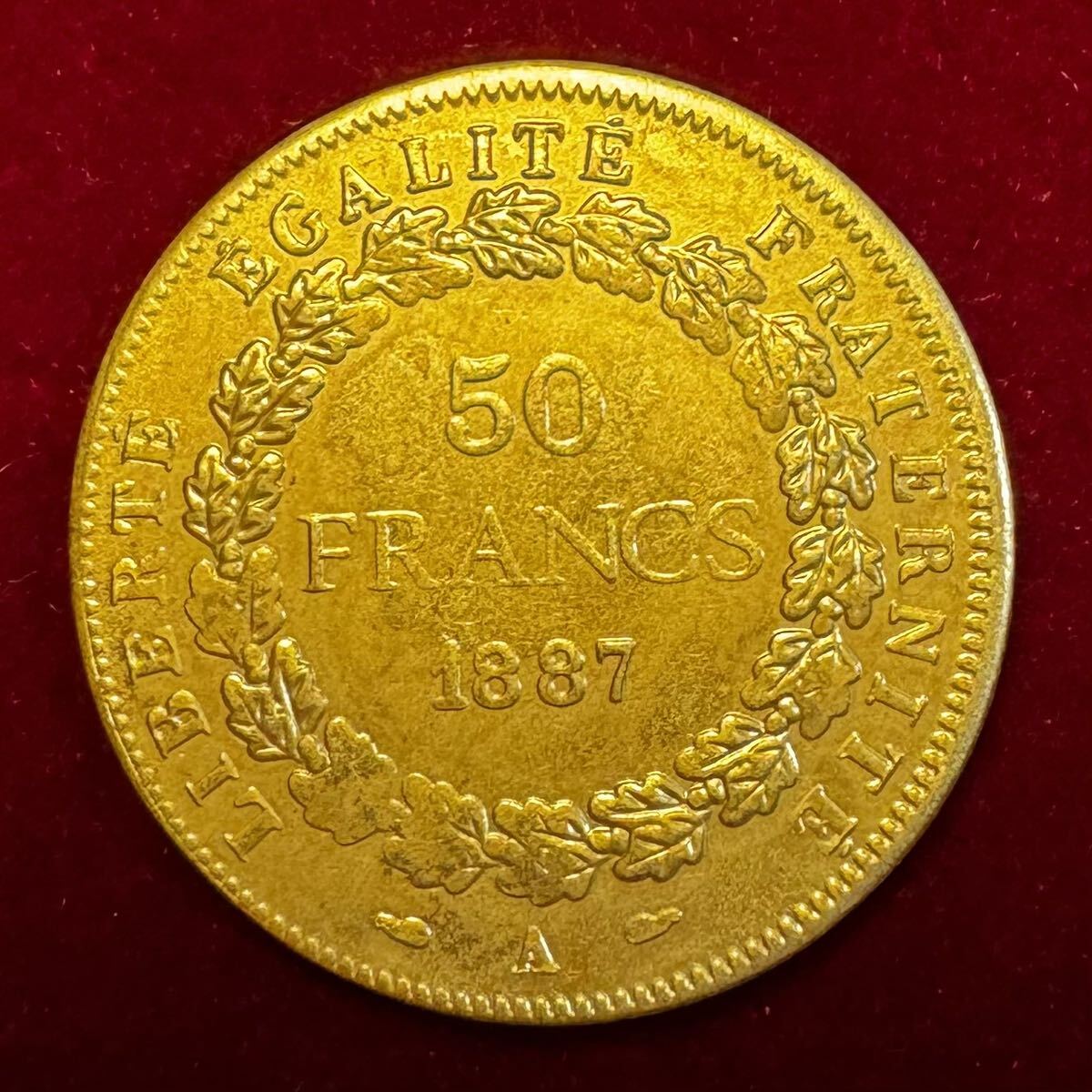 フランス 硬貨 古銭 第三共和政 1887年 共和国の天才 梁 雄鶏 花輪 50フラン コイン 外国古銭 の画像2