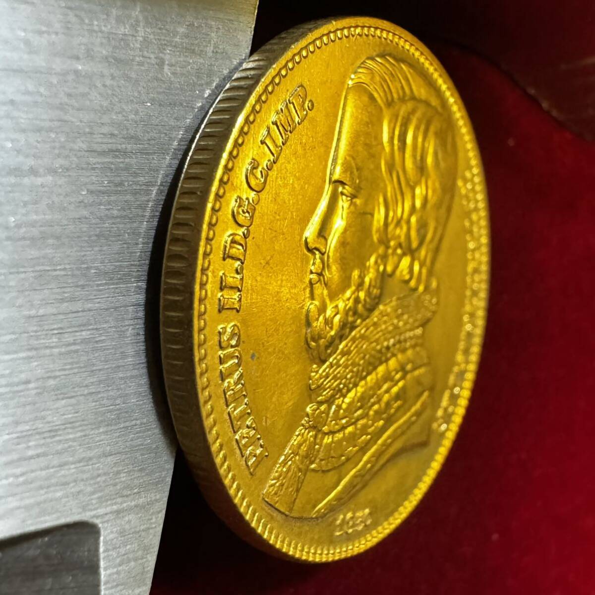 ブラジル ペドロ2世 硬貨 古銭 1850年 ブラジル帝国 皇帝 国章 レイ 花輪 コイン 金貨 海外硬貨 外国古銭の画像3