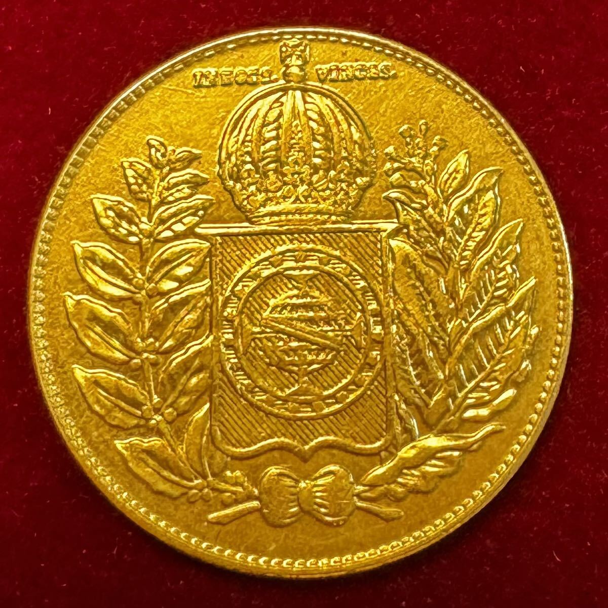 ブラジル ペドロ2世 硬貨 古銭 1850年 ブラジル帝国 皇帝 国章 レイ 花輪 コイン 金貨 海外硬貨 外国古銭の画像1