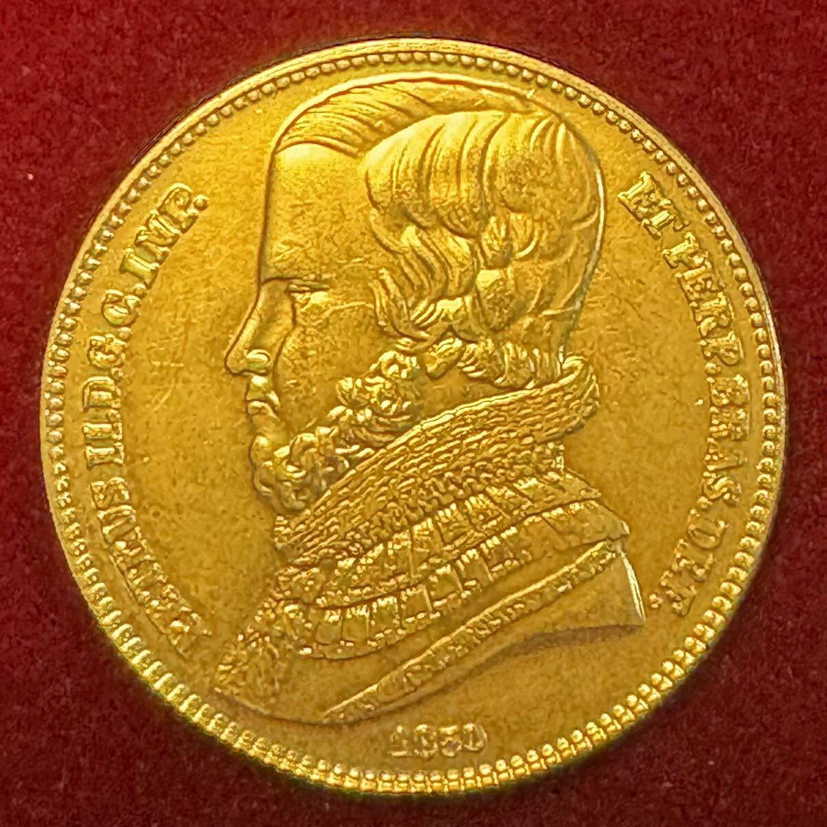 ブラジル ペドロ2世 硬貨 古銭 1850年 ブラジル帝国 皇帝 国章 レイ 花輪 コイン 金貨 海外硬貨 外国古銭の画像2