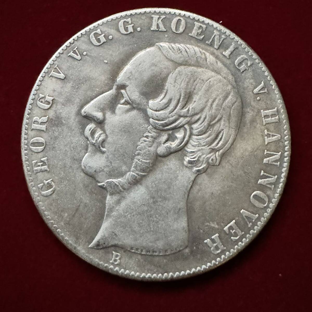 ドイツ 硬貨 古銭 ハノーバー王国 1855年 ゲオルク・ジョージ5世 ライオン ニコーン クラウン 紋章 コイン 銀貨 外国古銭 海外硬貨 の画像2