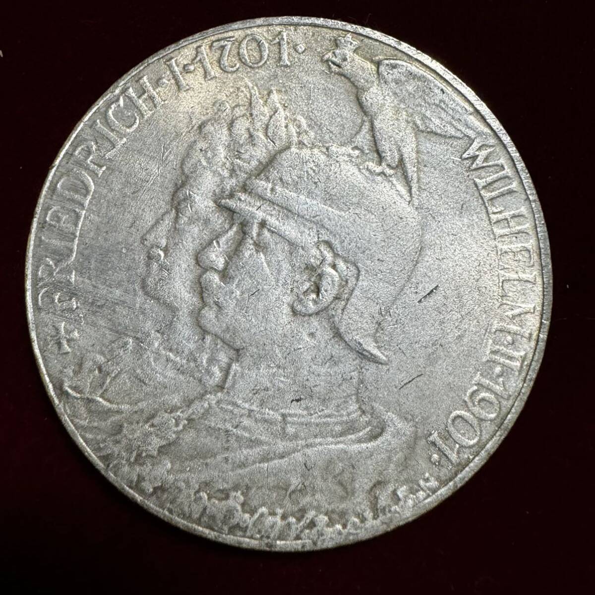 ドイツ 硬貨 古銭 プロイセン王国 1901年 フリードリヒ1世 ウィリアム2世 プロイセン王国建国200周年 カンムリワシ 記念幣 コイン 銀貨 の画像2