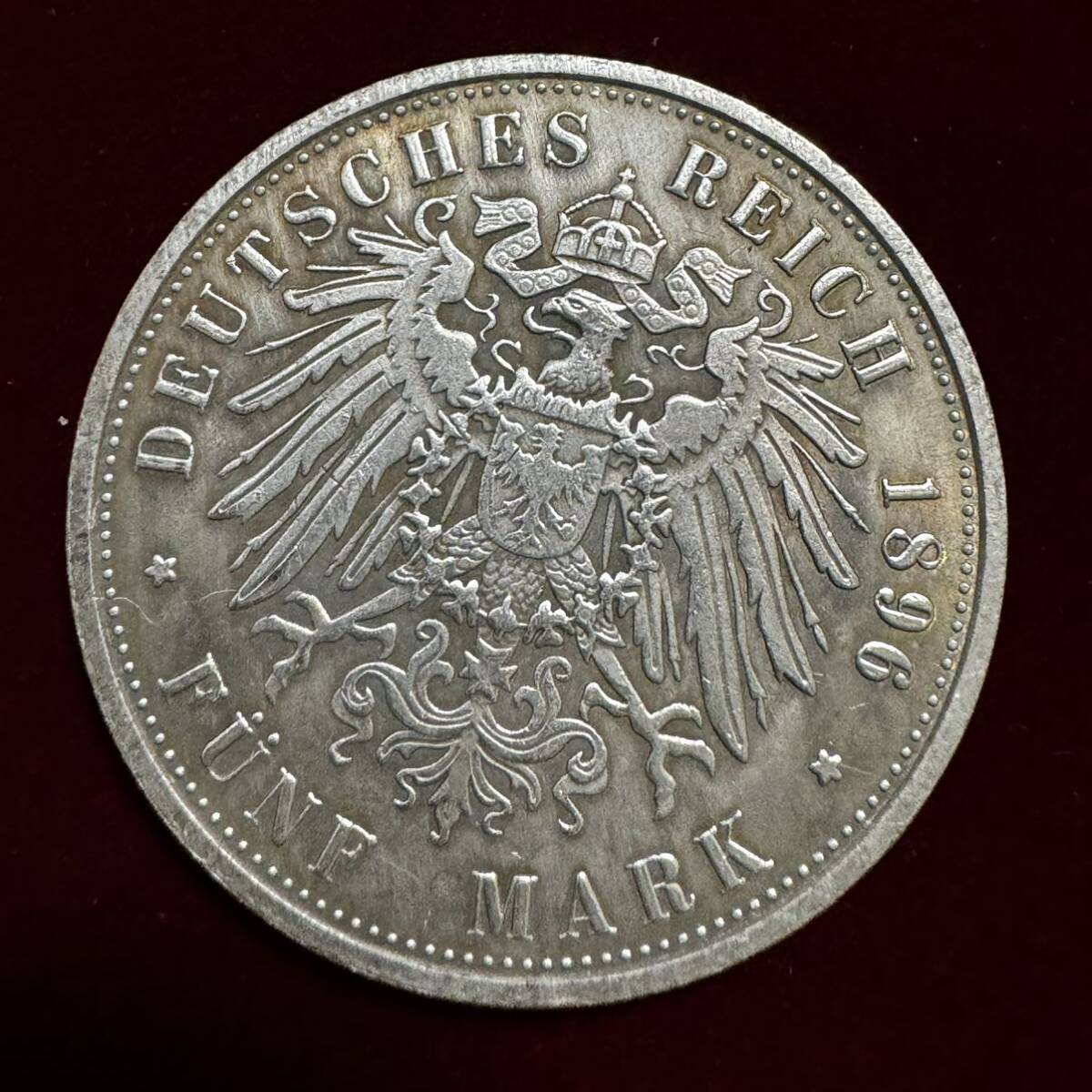 ドイツ 硬貨 古銭 ハンブルク州 1896年 ハンブルク州紋章 キャット・キャッスル マルク 国章 双頭の鷲 コイン 銀貨 外国古銭 海外硬貨 の画像2