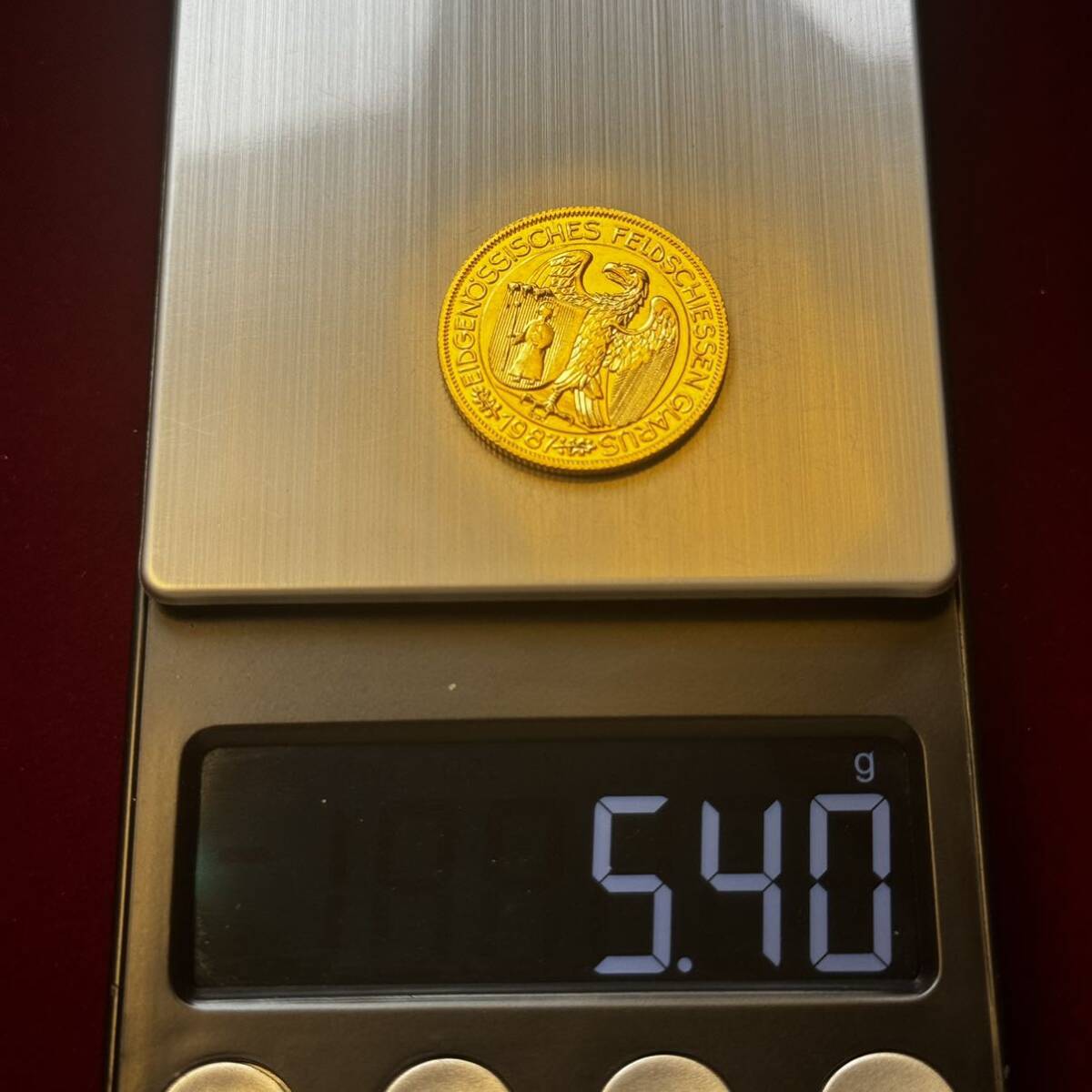 スイス 硬貨 古銭 1987年 グラールス射撃祭 グラールスの腕を掴むワシ ライフル 旗 50フラン 記念メダル コイン 金貨 外国古銭 海外硬貨 の画像6