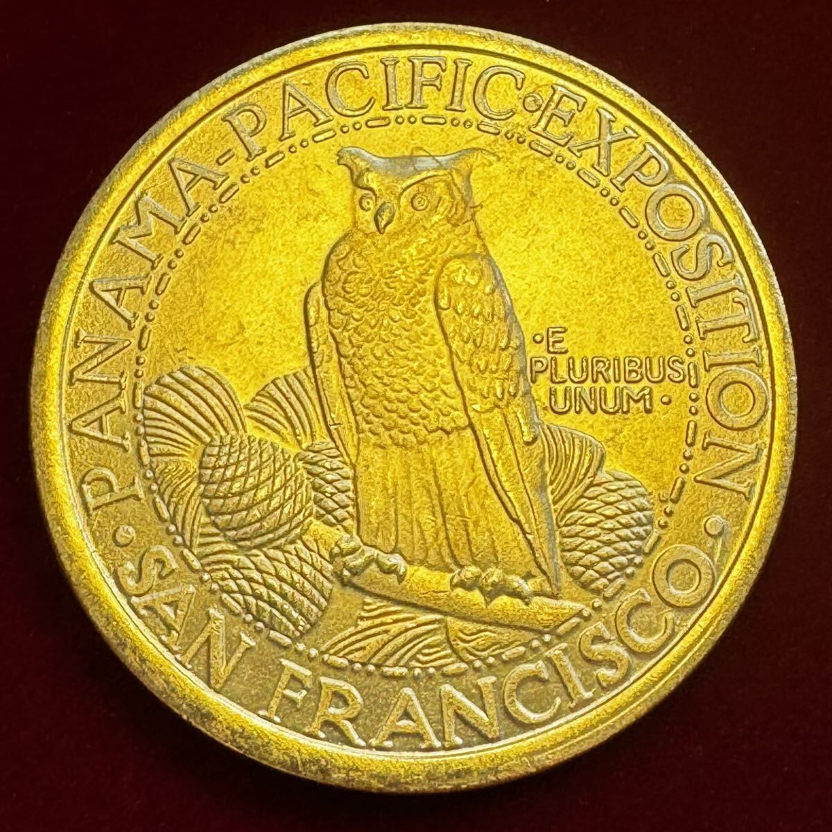 アメリカ 硬貨 古銭 パナマ・パシフィック万国博覧会 1915年 ミネルヴァ像 サンフランシスコ フクロウ 記念 ドル 記念幣 コイン 金貨 の画像1