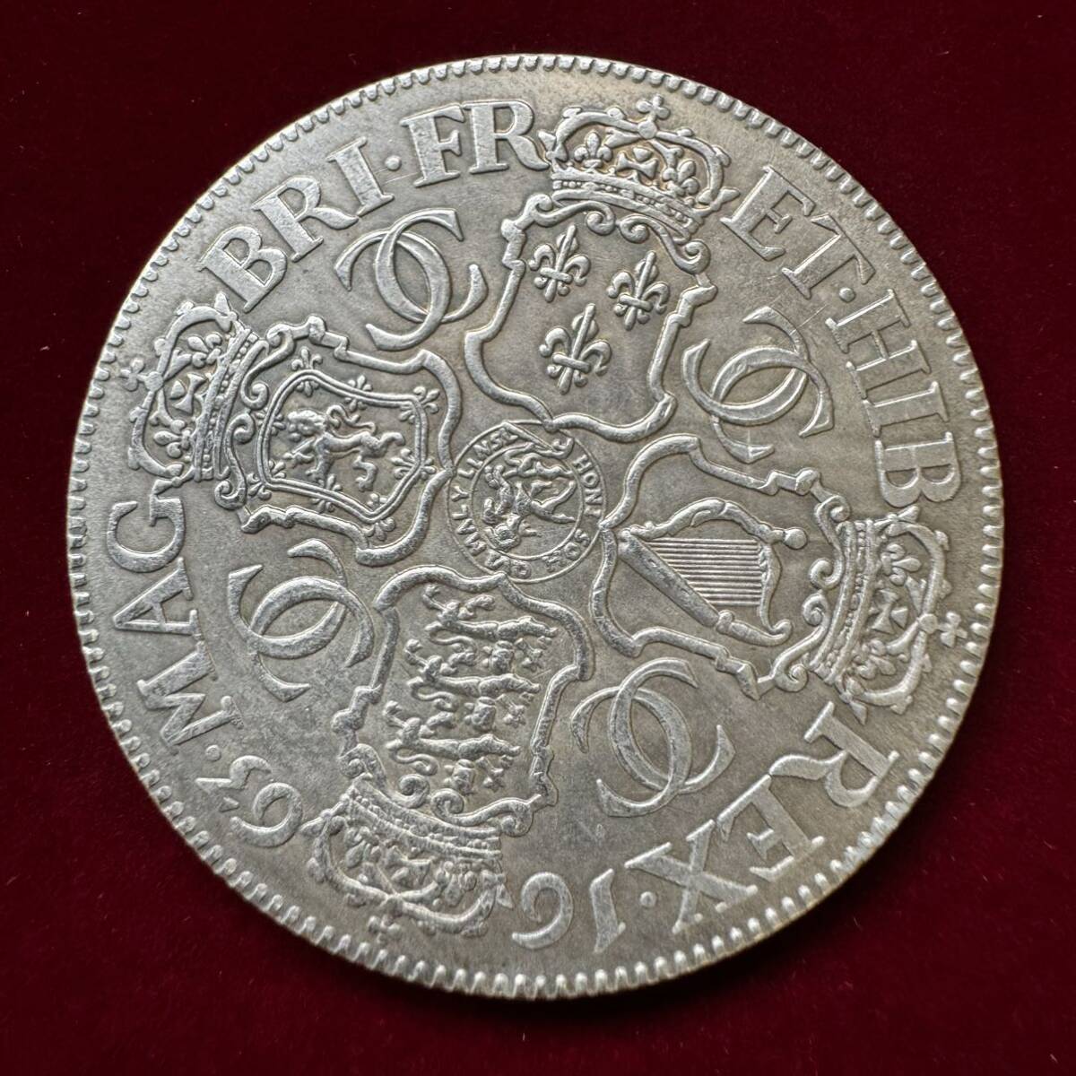 イングランド チャールズ2世 硬貨 古銭 1663年 イングランド スコットランド アイルランド フランス クラウン スターリング コイン 銀貨 _画像1