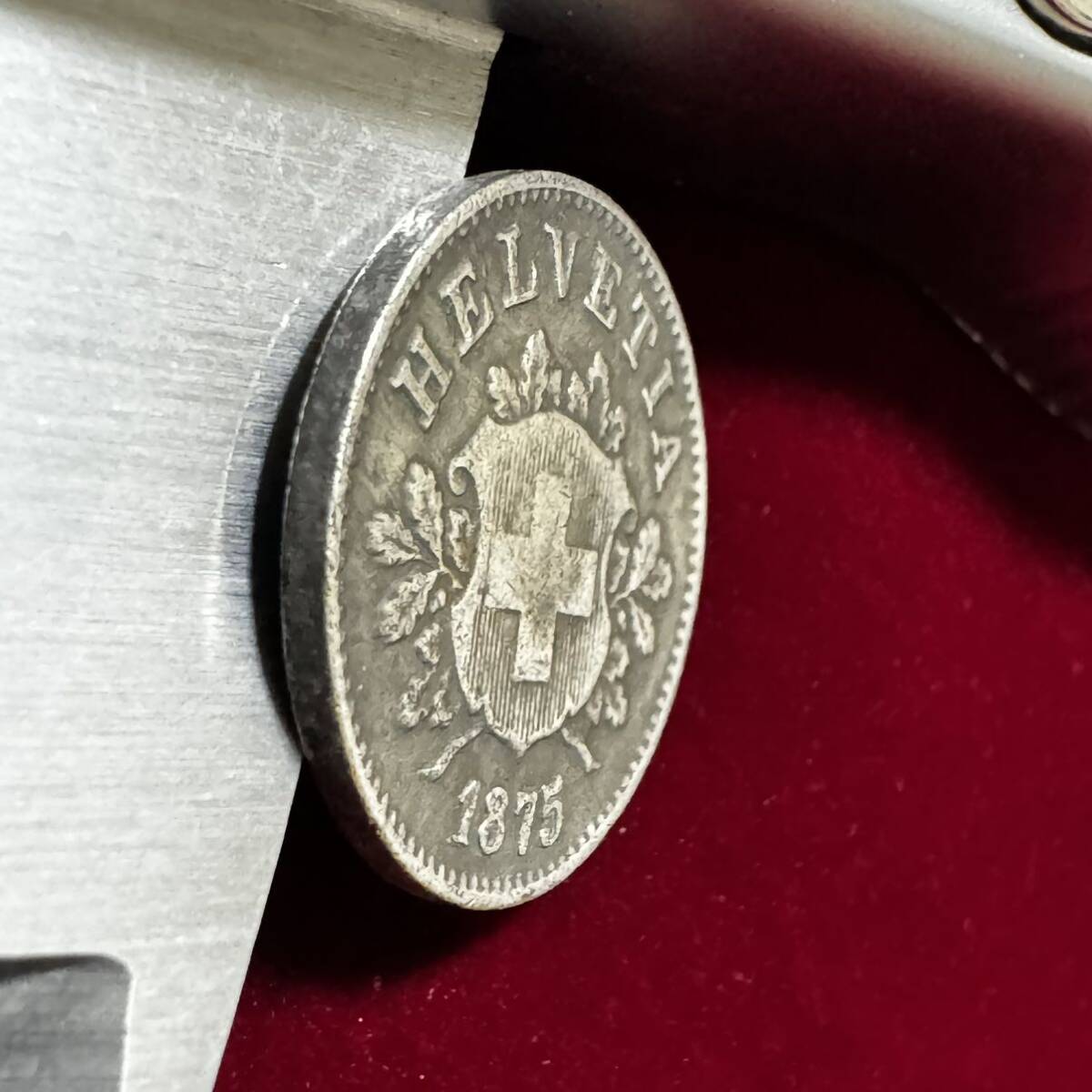 スイス 紋章シリーズ 硬貨 古銭 1875年 10ラッペン ヘルベティア 国章 盾 樫の枝 コイン 銀貨 外国古銭 海外硬貨 の画像3