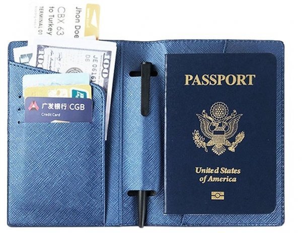 PUレザー製 パスポートカバー（青）◇パスポートや搭乗券収納に便利なコンパクトなカバー_画像2