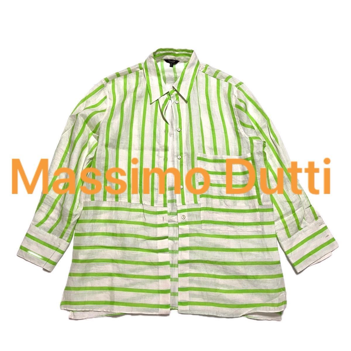【マッシモドゥッティ】ストライプ柄のミディフレアドレス♪ Massimo Dutti マッシモドゥッティ ストライプ リネン100 未使用