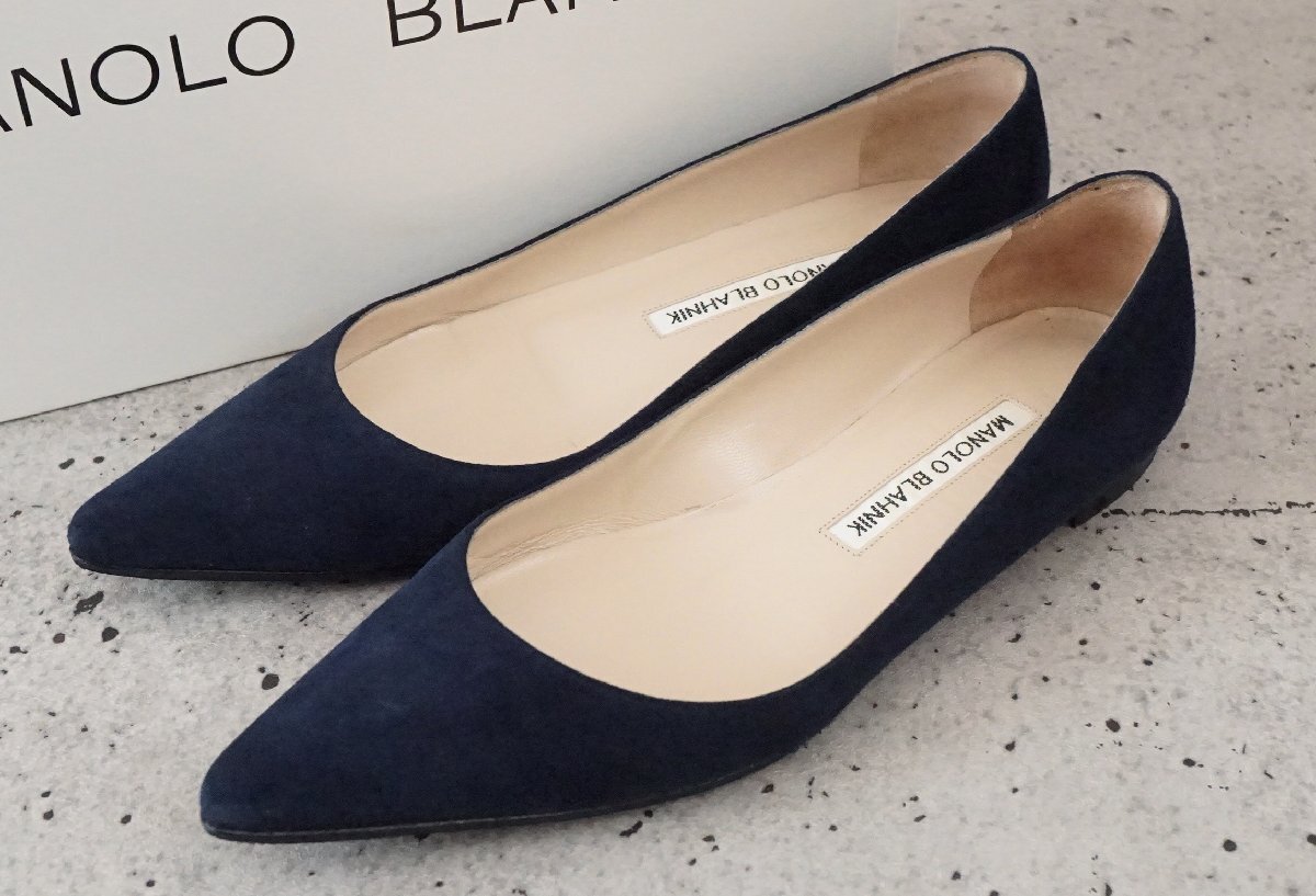 MANOLO BLAHNIK マノロブラニク BBFLAT 91 NAVY SUEDE フラット パンプス ネイビー スエード サイズ35 約22ｃｍの画像1