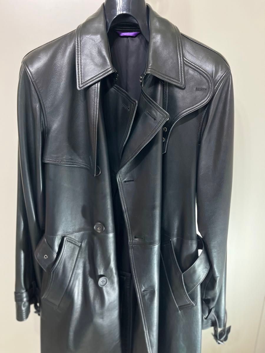 ★牛革★Paul Smith レザートレンチコート カーキ M カウレザー 半額】Paul Smith レザージャケット ロング トレンチコート