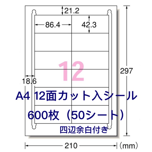 マルチプリンタ対応□600枚A4サイズ12面カット入□ラベルシール□四辺余白付き□宛名シール_画像1