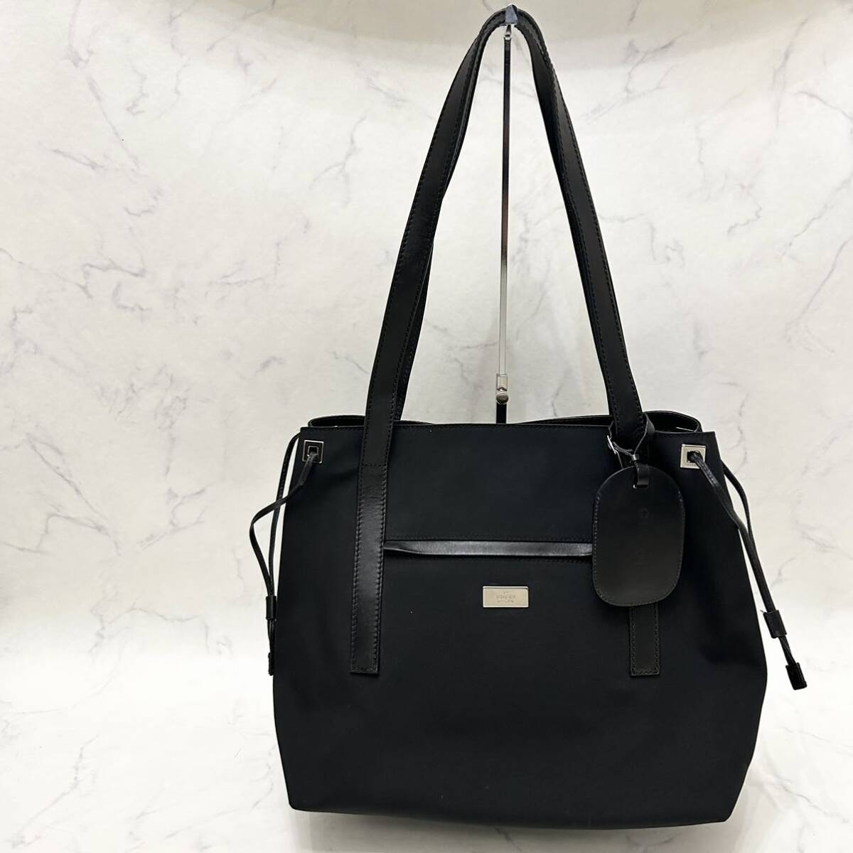 1円 1スタ 1円スタート【未使用級】GUCCI グッチ　トートバッグ　キャンバス　レザー　ブラック_画像1