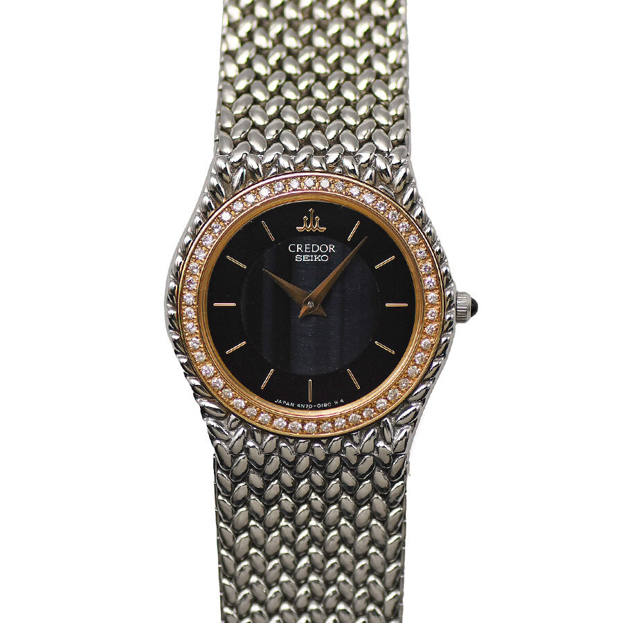 SEIKO セイコー CREDOR クレドール クォーツ 4N70-0170 ダイヤモンド入り SS/18KT サードニクス文字盤 レディース 女性用 腕時計 中古_画像1