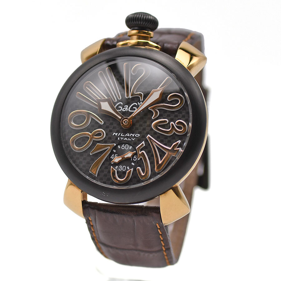  GaGa Milano GaGa MILANOmana-re48MM механический завод 5014.01S черный карбоновый циферблат мужской джентльмен для мужской наручные часы б/у 