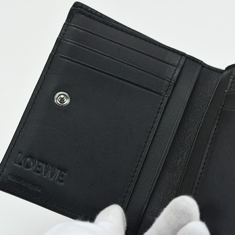  Loewe LOEWE slim compact wallet folding twice purse C660W73X01 leather anthracite gray black black silver metal fittings used 