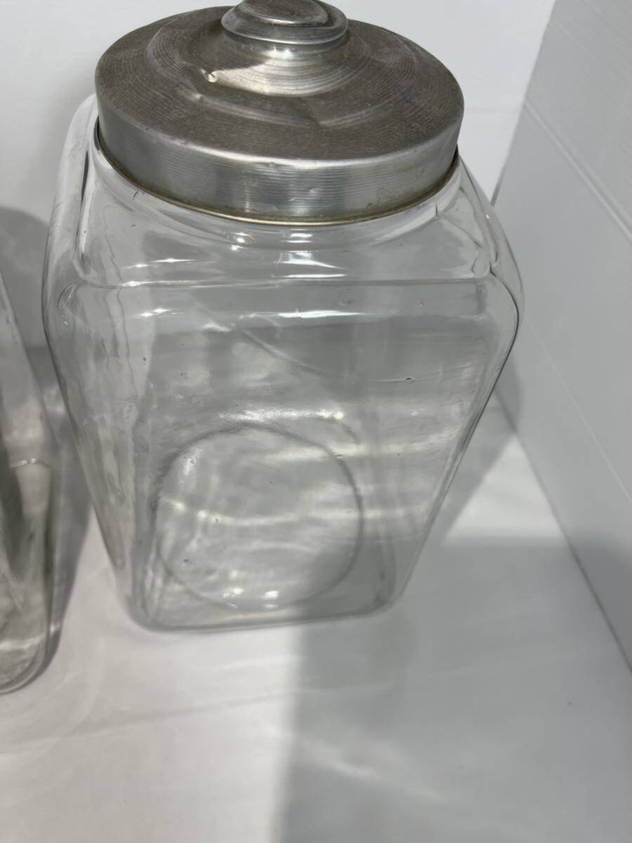 保存容器 昭和レトロ 当時物 四角ビン 気泡 ガラス瓶 アンティーク 駄菓子瓶 ガラスの瓶 A0114の画像6