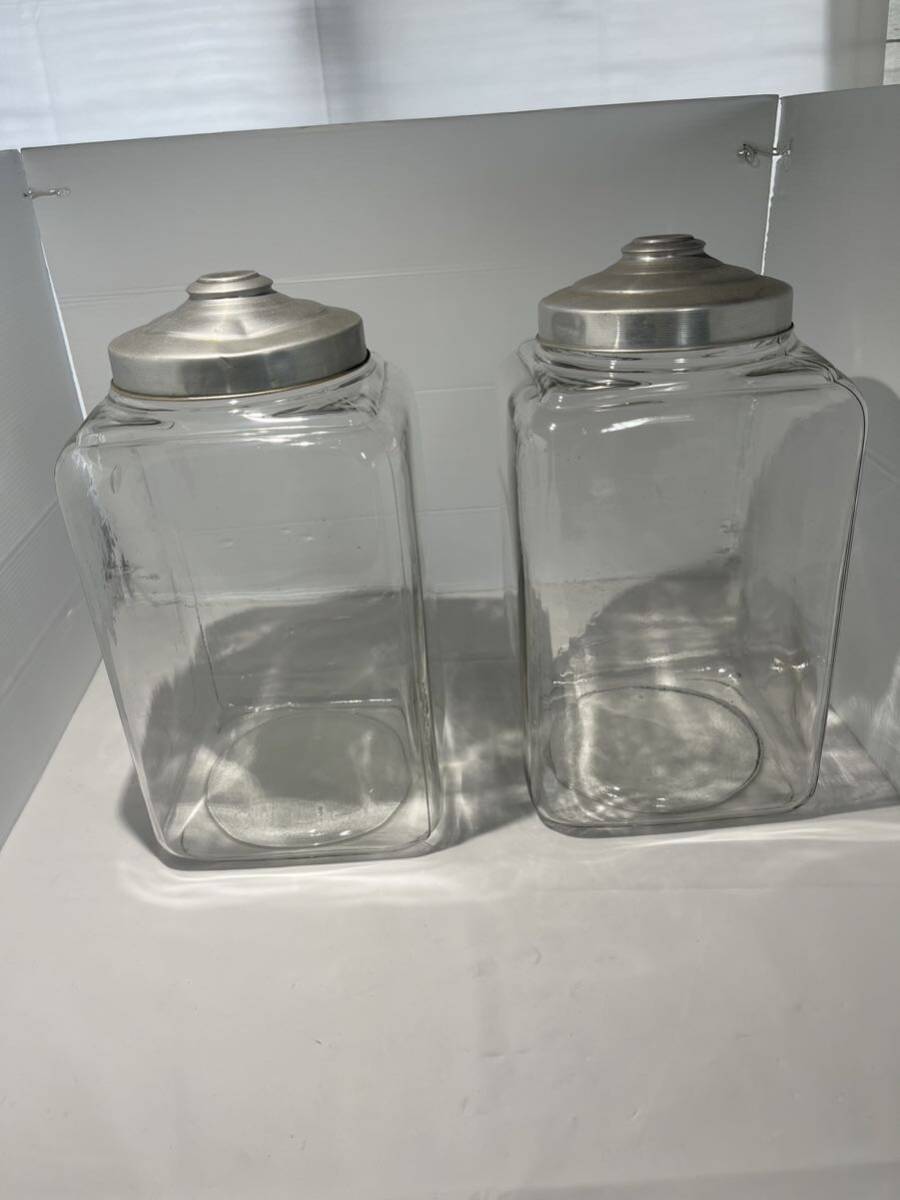 保存容器 昭和レトロ 当時物 四角ビン 気泡 ガラス瓶 アンティーク 駄菓子瓶 ガラスの瓶 A0129の画像2
