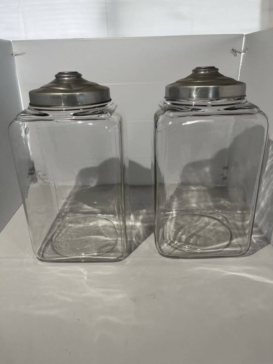 保存容器 昭和レトロ 当時物 四角ビン 気泡 ガラス瓶 アンティーク 駄菓子瓶 ガラスの瓶 A0129の画像1