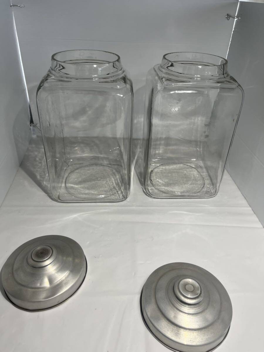 保存容器 昭和レトロ 当時物 四角ビン 気泡 ガラス瓶 アンティーク 駄菓子瓶 ガラスの瓶 A0129の画像4