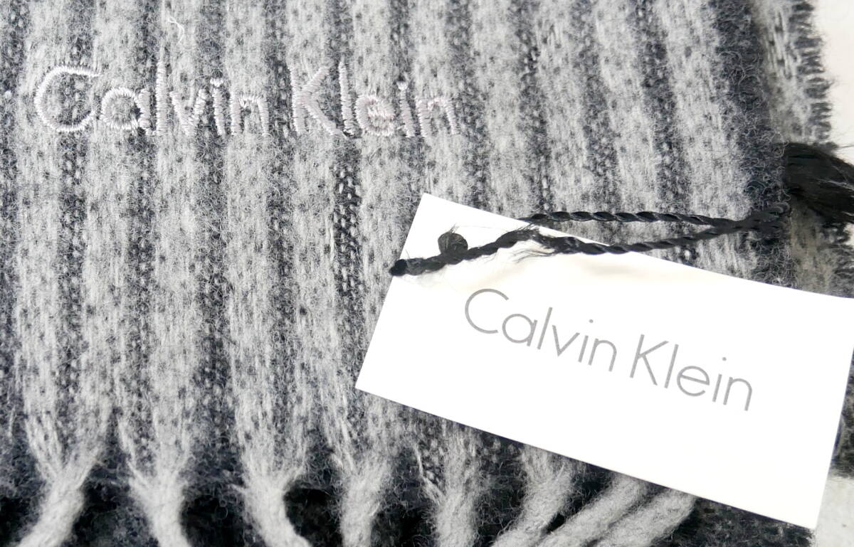 ▲(R604-B12)未使用 CK カルバンクライン CALVIN KLEIN マフラー メンズ ニット ストライプ_画像3