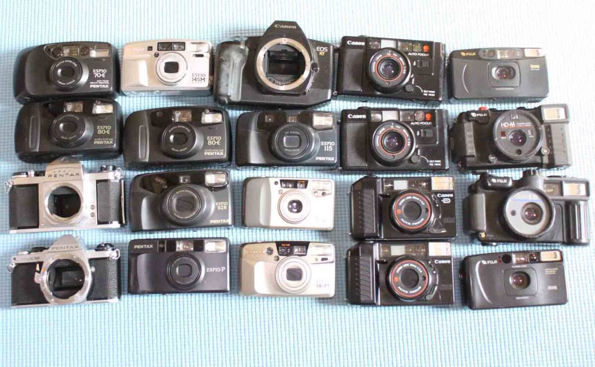 [tb94]カメラ まとめ 20台 PENTAX ESPIO 140M SUPER 928 115M 115 80 70 S3 ME canon Autoboy 2 AF35M EOS RT FUJI K-28 HD-M cameraの画像1