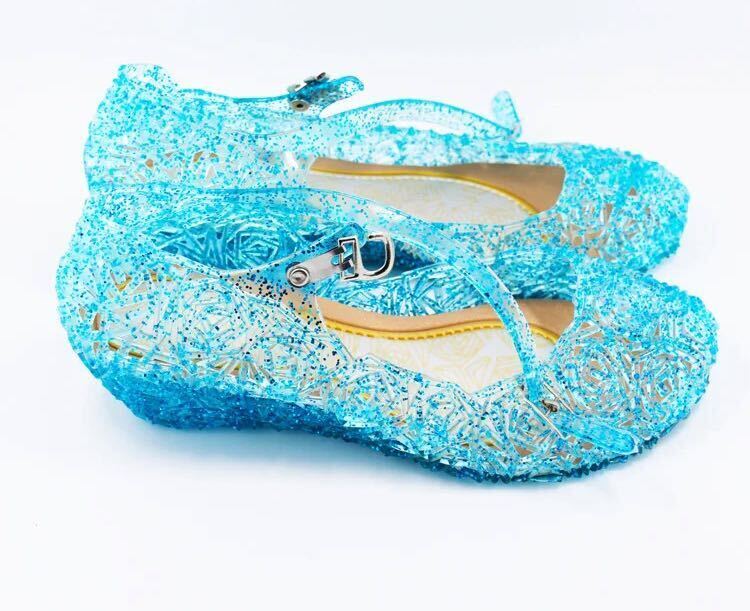 サンダル 18cm キッズ 子供靴 ブルー クリア ラバーサンダル プリンセス お姫様 キラキラ ガラスの靴風 可愛い
